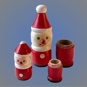 Vintage wooden Santa Claus nesting figures (set of 2) rustic festive Christmas